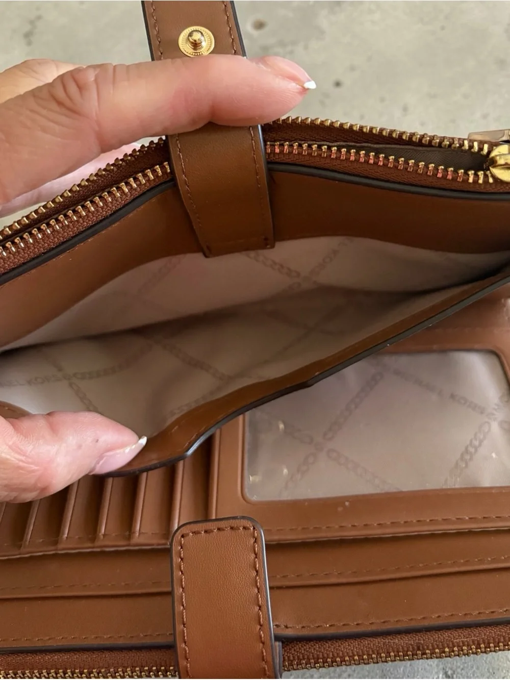 Michael Kors Adele Patchwork Leather Zip Wallet in Brown and Dark Brown